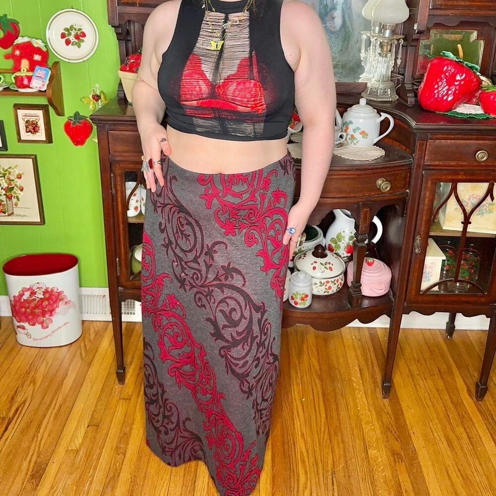 Vintage y2k ice whimsigoth goth baroque spiral swirly print romantic maxi skirt!